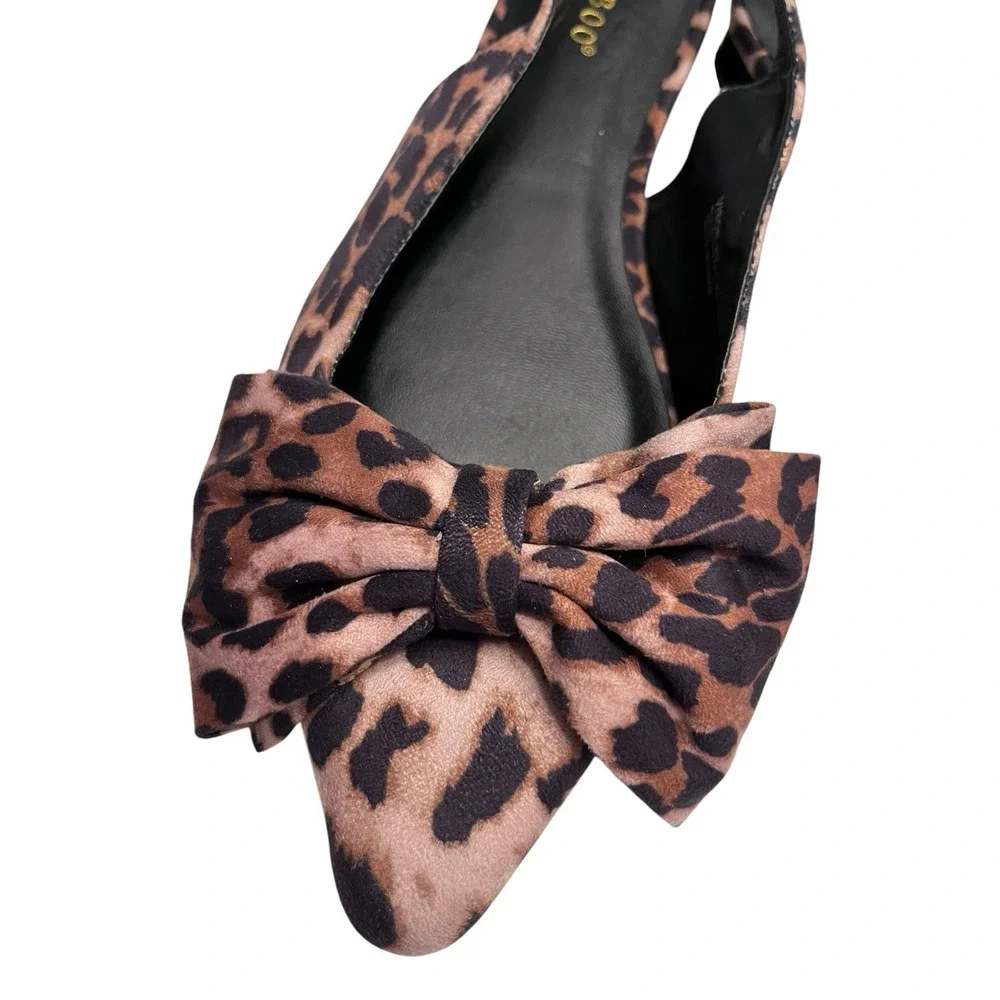 New BAMBOO Sz 7 Flats Leopard Print Bow Sandal Slingback Pointed Toe VISOR NWOB